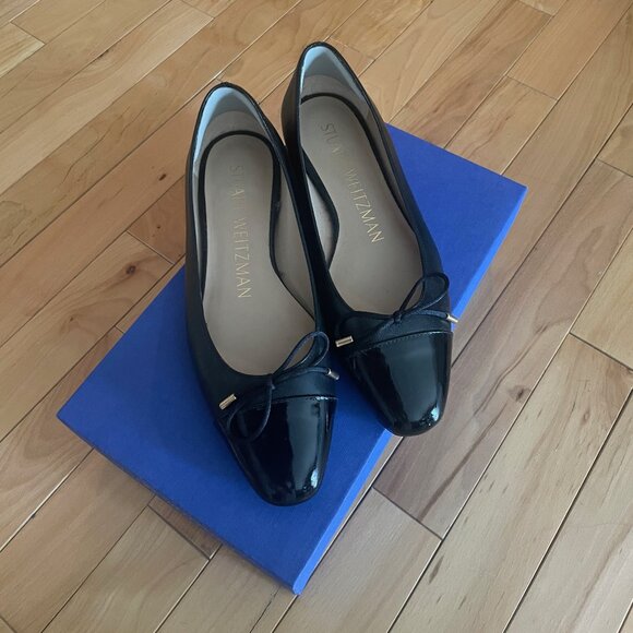 Stuart Weitzman Sleek Bow Flat, Black, Leather, Size 6, NWT - Picture 1 of 5